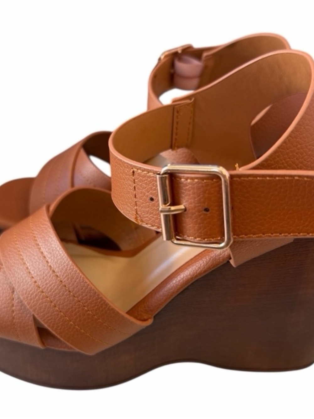 Bamboo Timber Wedge Platform Open Toe Sandal Light Brown Women's Summer SIZE 9 - Picture 3 of 6